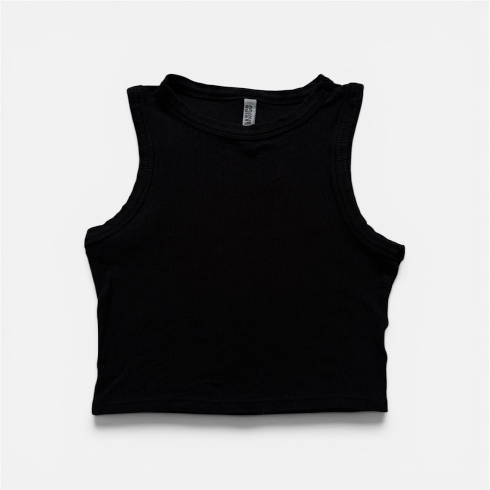 Bluesteel Black Ribbed Fitted Crop Tank Top XS
